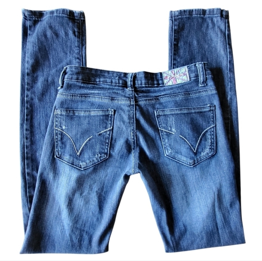 Y2K Machine Nouvelle Mode Distressed Button-Fly Stretch Italian Jeans Womens 28
